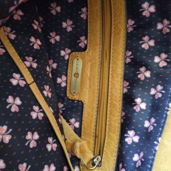 Lucky Brand Large Brown Leather Tote Shoulder Bag Distressed Y2K Boho Festival - Picture 13 of 14